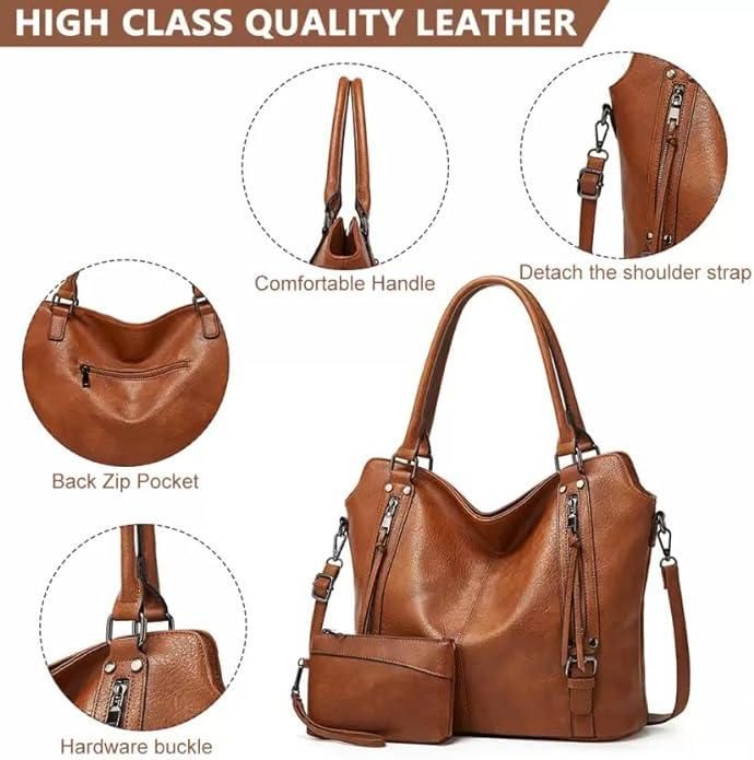 Tote Bags For Women PU Leather Hobo Bags for Women Purse Stylish 2 in 1 Handbags with Shoulder Strap Ladies Office Bag - Gadgetbro