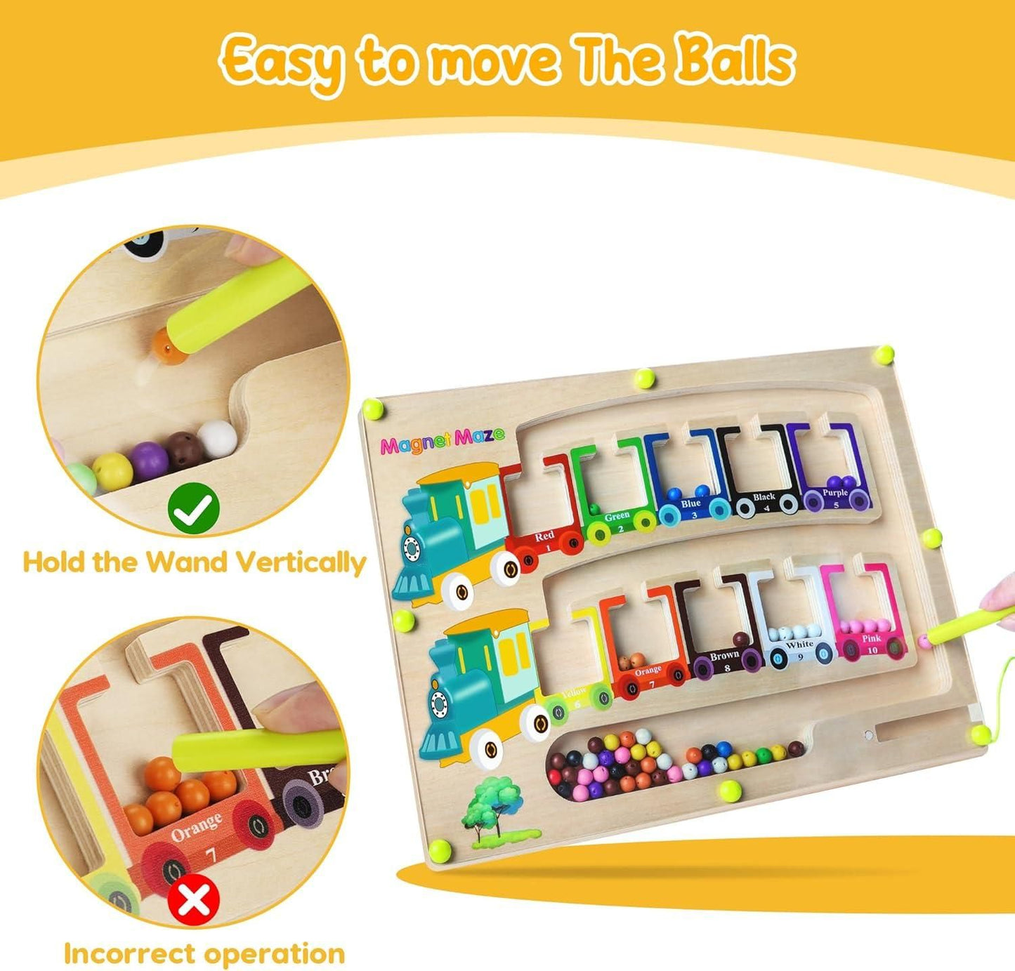 Magnetic Color & Number Maze Montessori Wooden Puzzle Game Board - Gadgetbro
