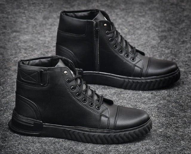 Men's Korean Style High Top Casual Shoes For Men (Black) - Gadgetbro