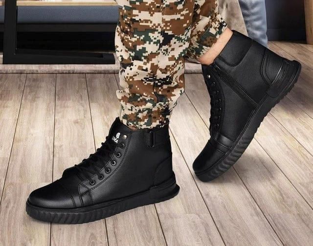 Men's Korean Style High Top Casual Shoes For Men (Black) - Gadgetbro