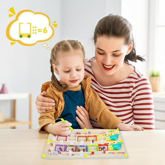 Magnetic Color & Number Maze Montessori Wooden Puzzle Game Board - Gadgetbro