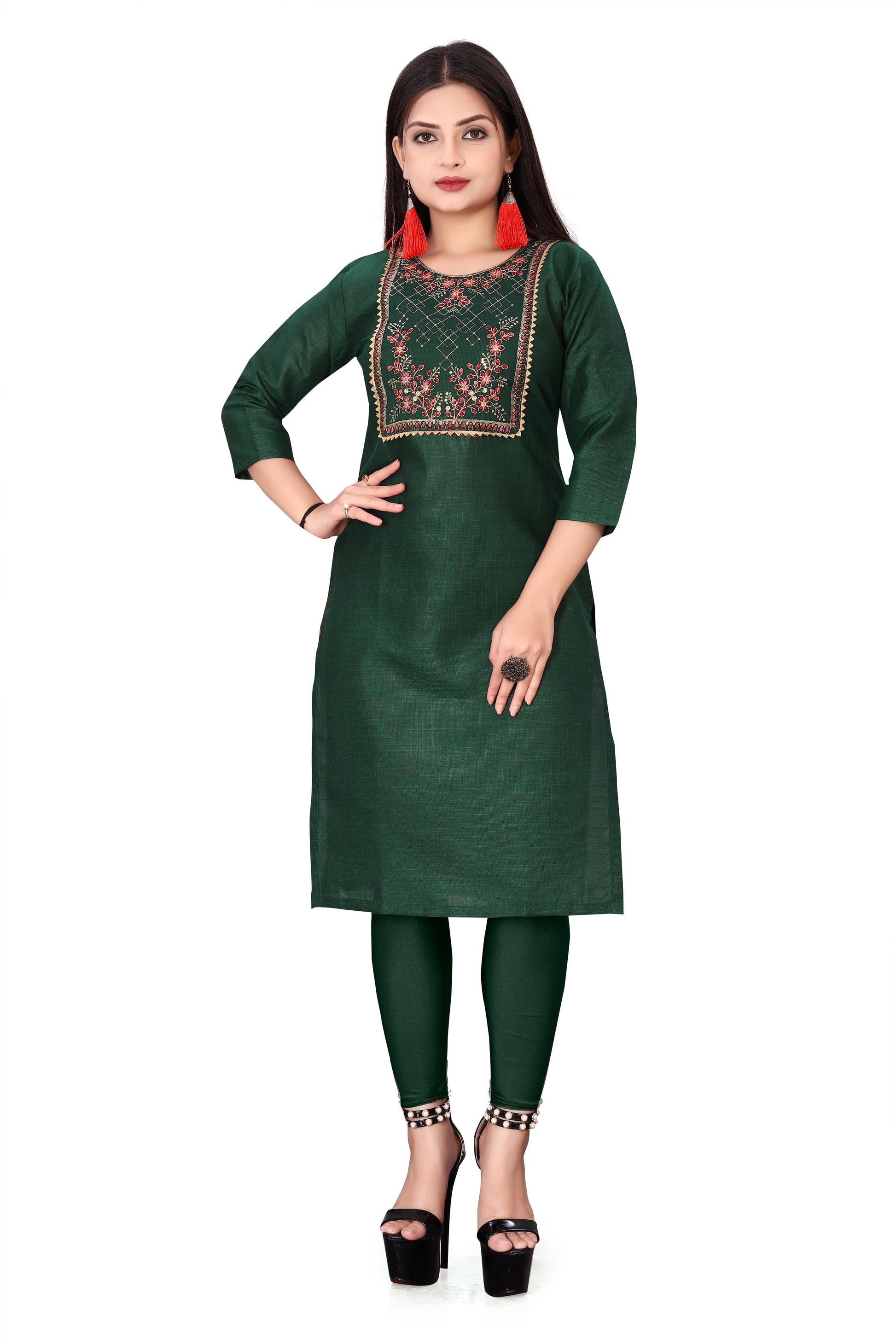 Women's Embroidery Cotton Slub Kurti - Gadgetbro