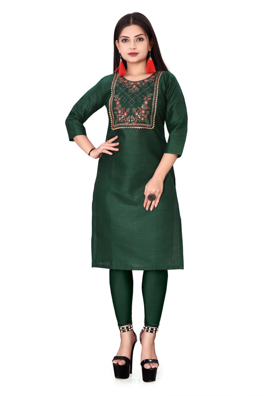 Women's Embroidery Cotton Slub Kurti - Gadgetbro