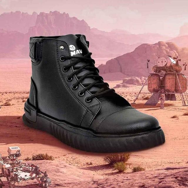 Men's Korean Style High Top Casual Shoes For Men (Black) - Gadgetbro