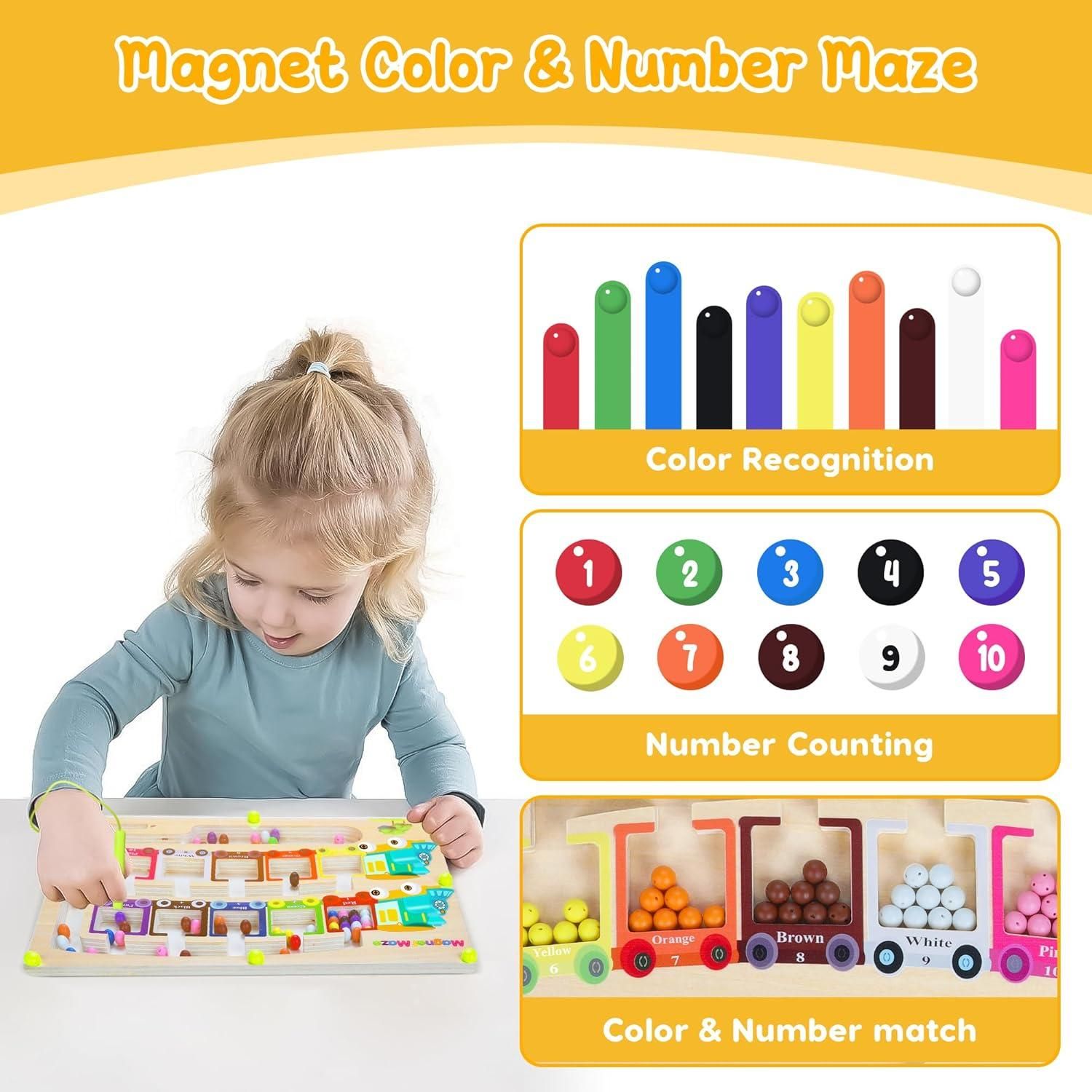 Magnetic Color & Number Maze Montessori Wooden Puzzle Game Board - Gadgetbro