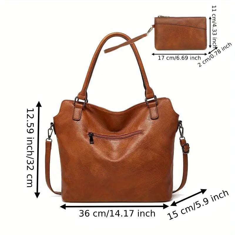 Tote Bags For Women PU Leather Hobo Bags for Women Purse Stylish 2 in 1 Handbags with Shoulder Strap Ladies Office Bag - Gadgetbro