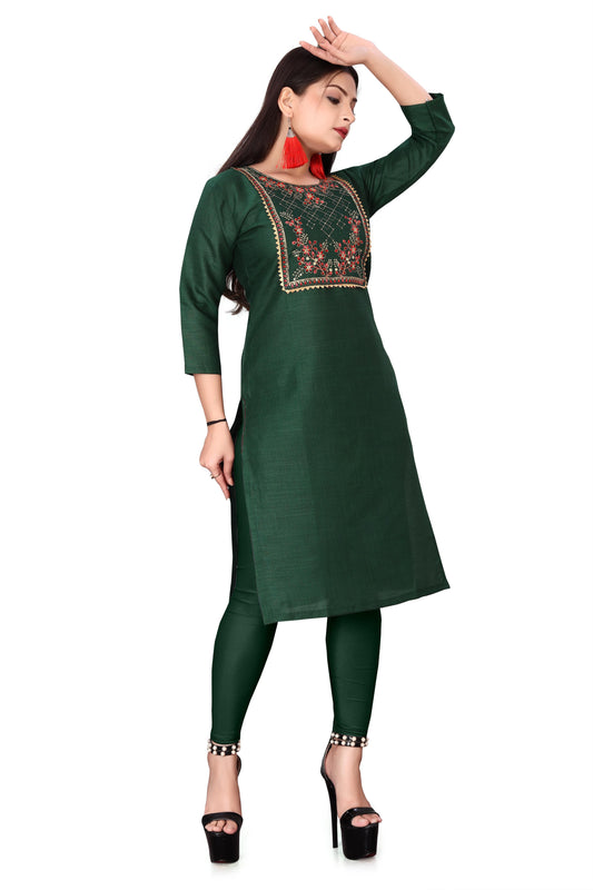 Women's Embroidery Cotton Slub Kurti - Gadgetbro