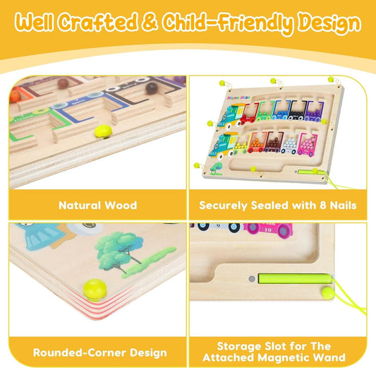 Magnetic Color & Number Maze Montessori Wooden Puzzle Game Board - Gadgetbro