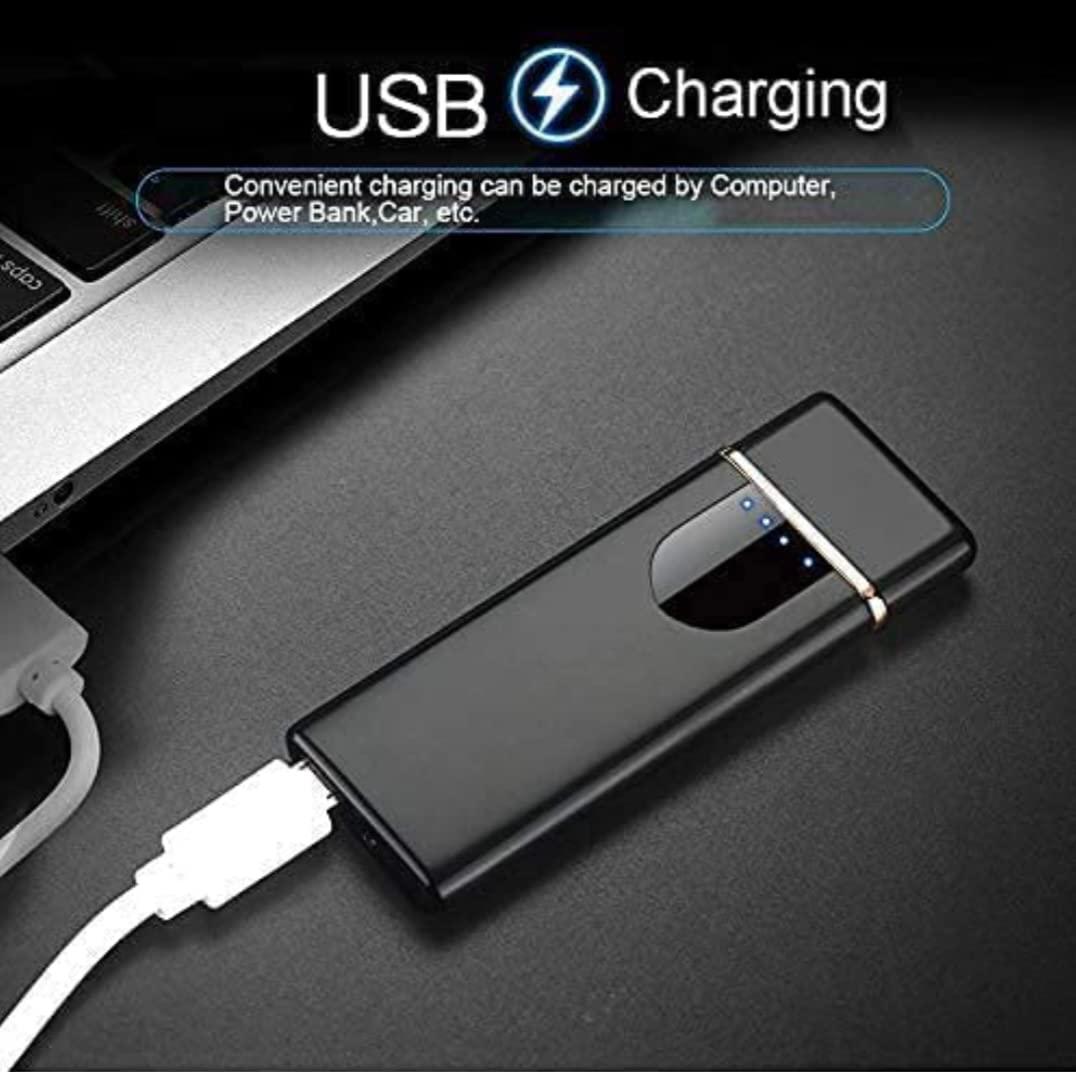 Rechargeable Windproof Slim Coil Lighter with Smart Fingerprint Sensor Double Side Ignition Lighter Cigarette